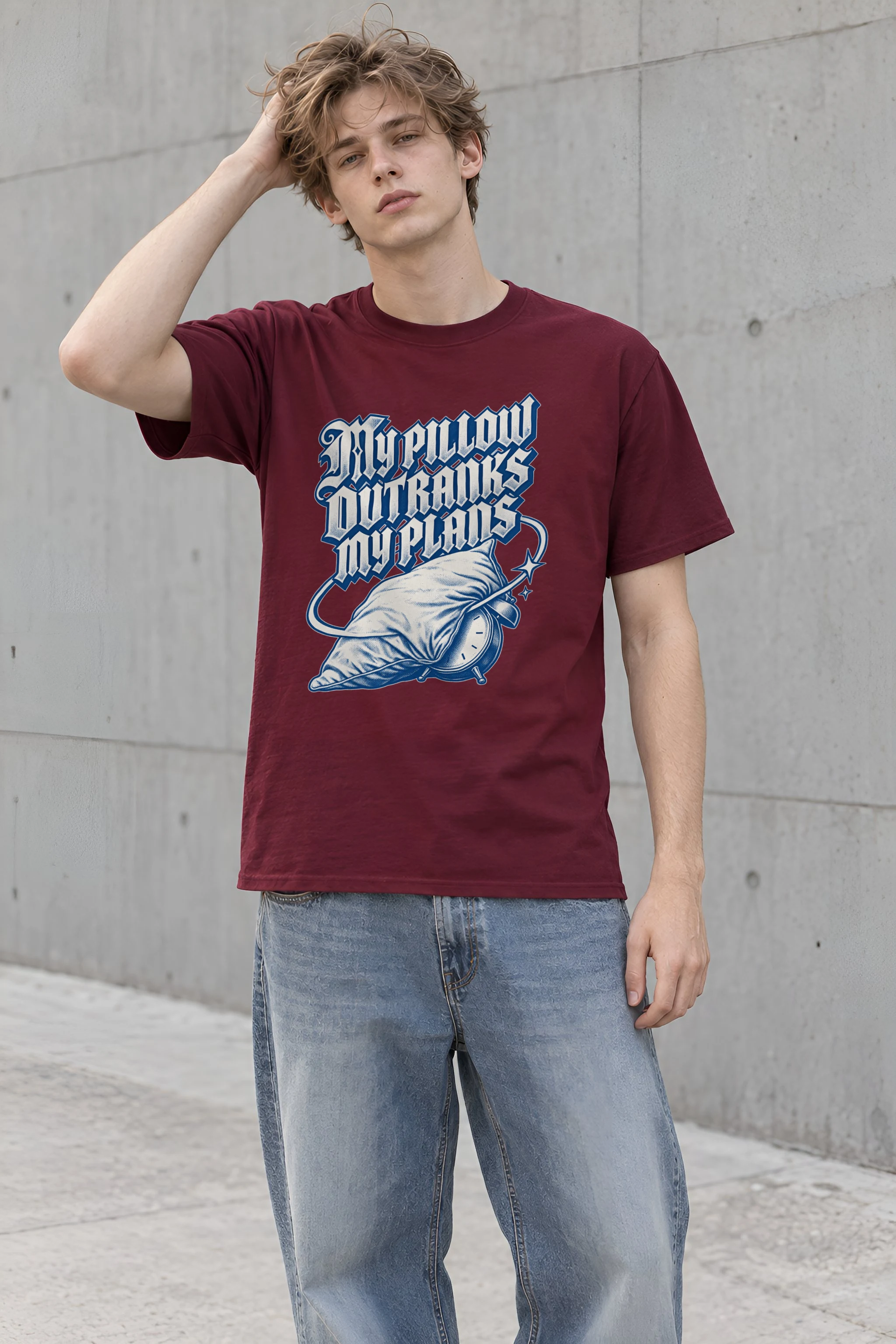 "My Pillow Outranks My Plans" Heavyweight Unisex Crewneck T-shirt