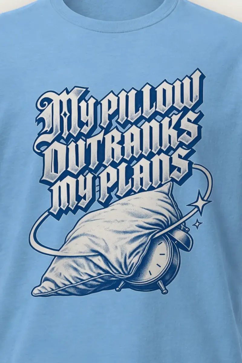 "My Pillow Outranks My Plans" Heavyweight Unisex Crewneck T-shirt - the graphic up close