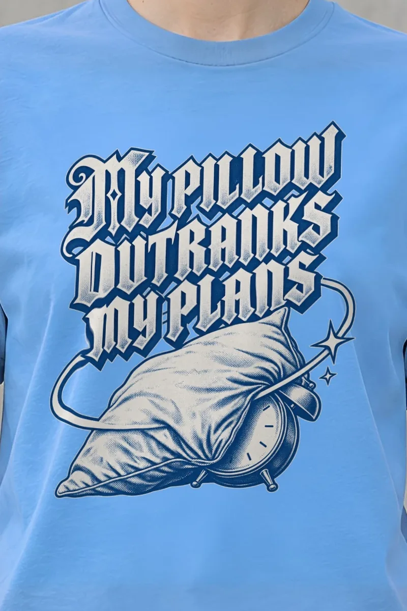 "My Pillow Outranks My Plans" Heavyweight Unisex Crewneck T-shirt - the graphic up close