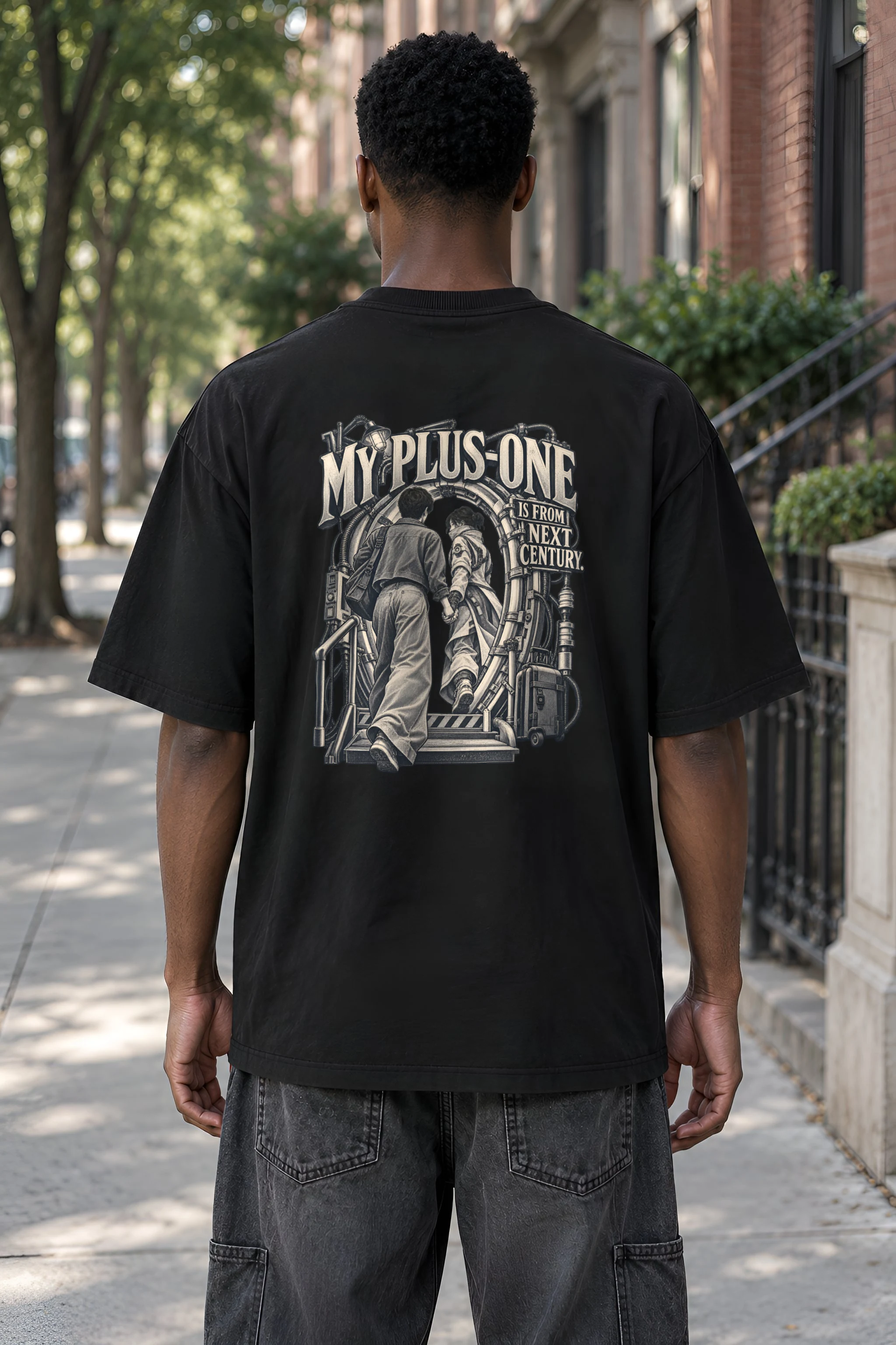 "My Plus-One Is From Next Century" Men's Oversized Heavyweight Crewneck T-Shirt