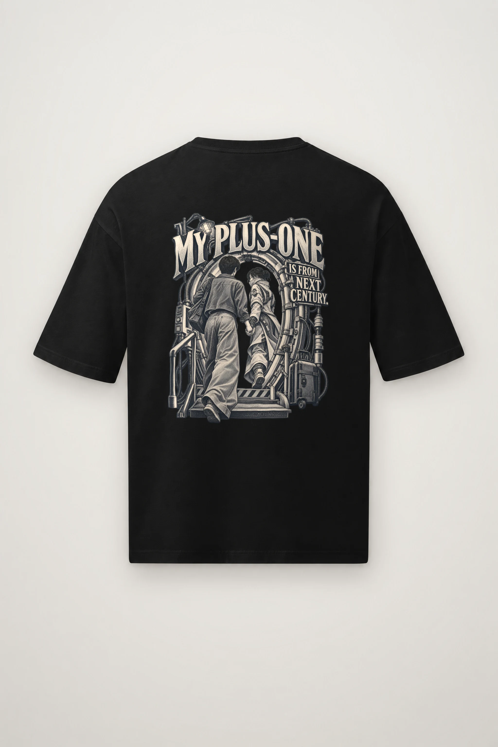 "My Plus-One Is From Next Century" Men's Oversized Heavyweight Crewneck T-Shirt