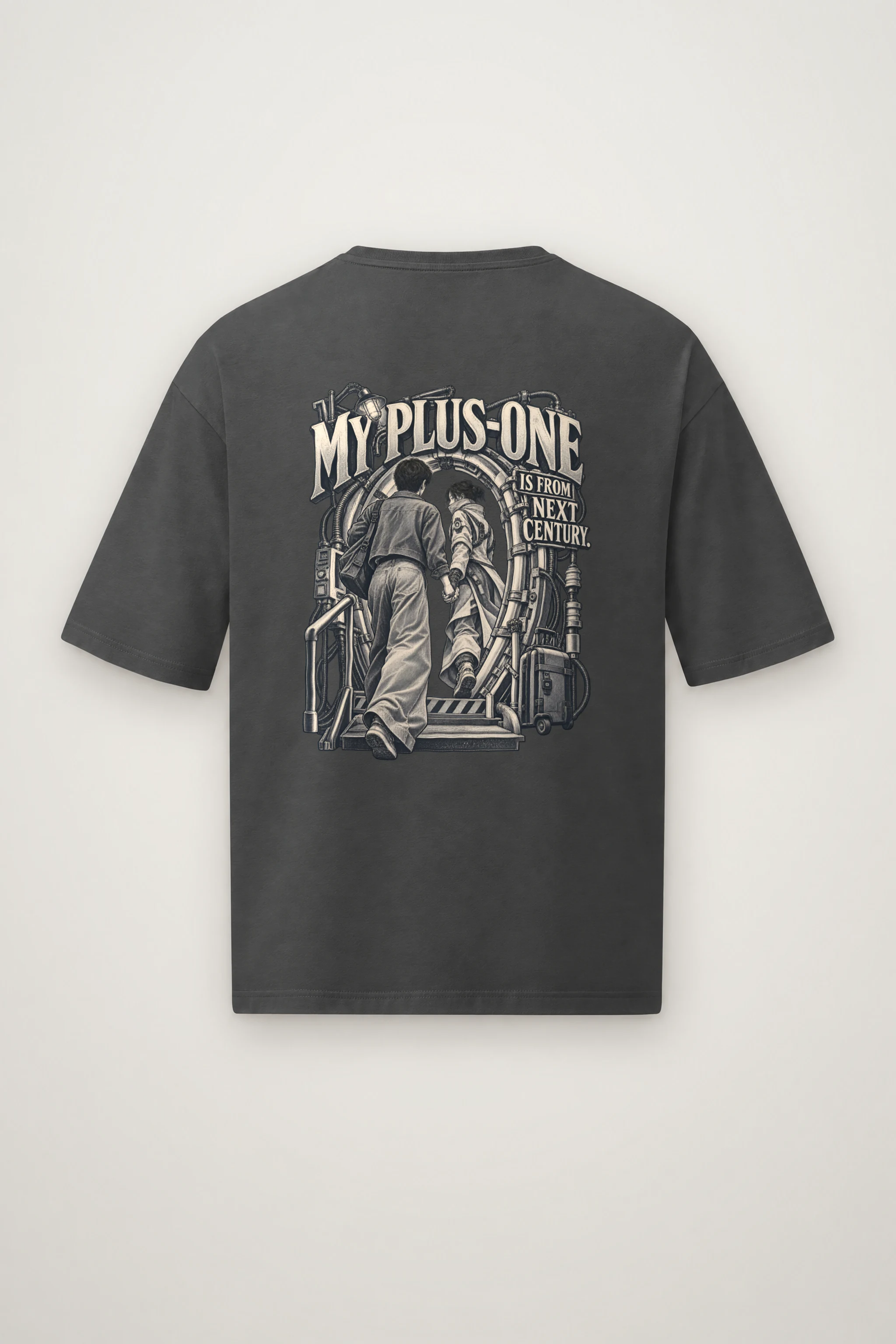 "My Plus-One Is From Next Century" Men's Oversized Heavyweight Crewneck T-Shirt