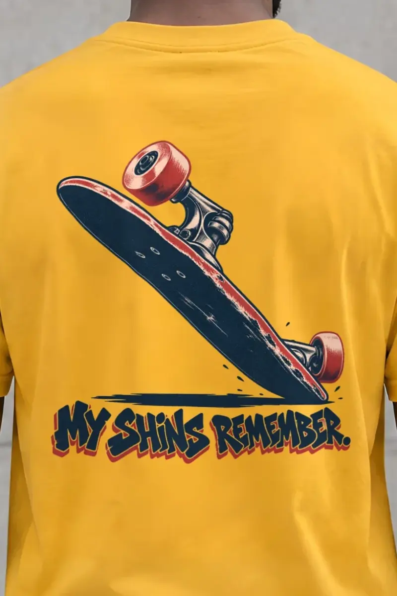 "My Shins Remember" Heavyweight Unisex Crewneck T-shirt - the graphic up close