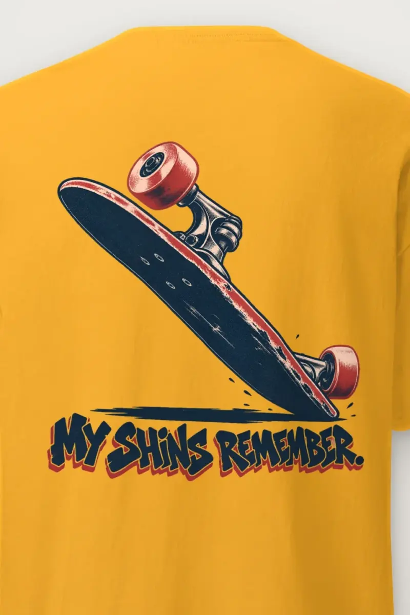 "My Shins Remember" Heavyweight Unisex Crewneck T-shirt - the graphic up close