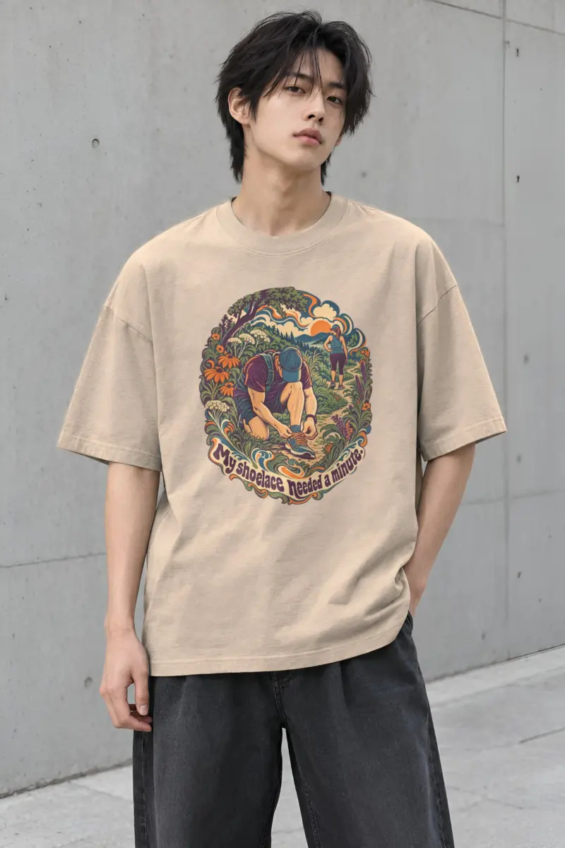 "My Shoelace Needed a Minute" Men's Oversized Heavyweight Crewneck T-Shirt