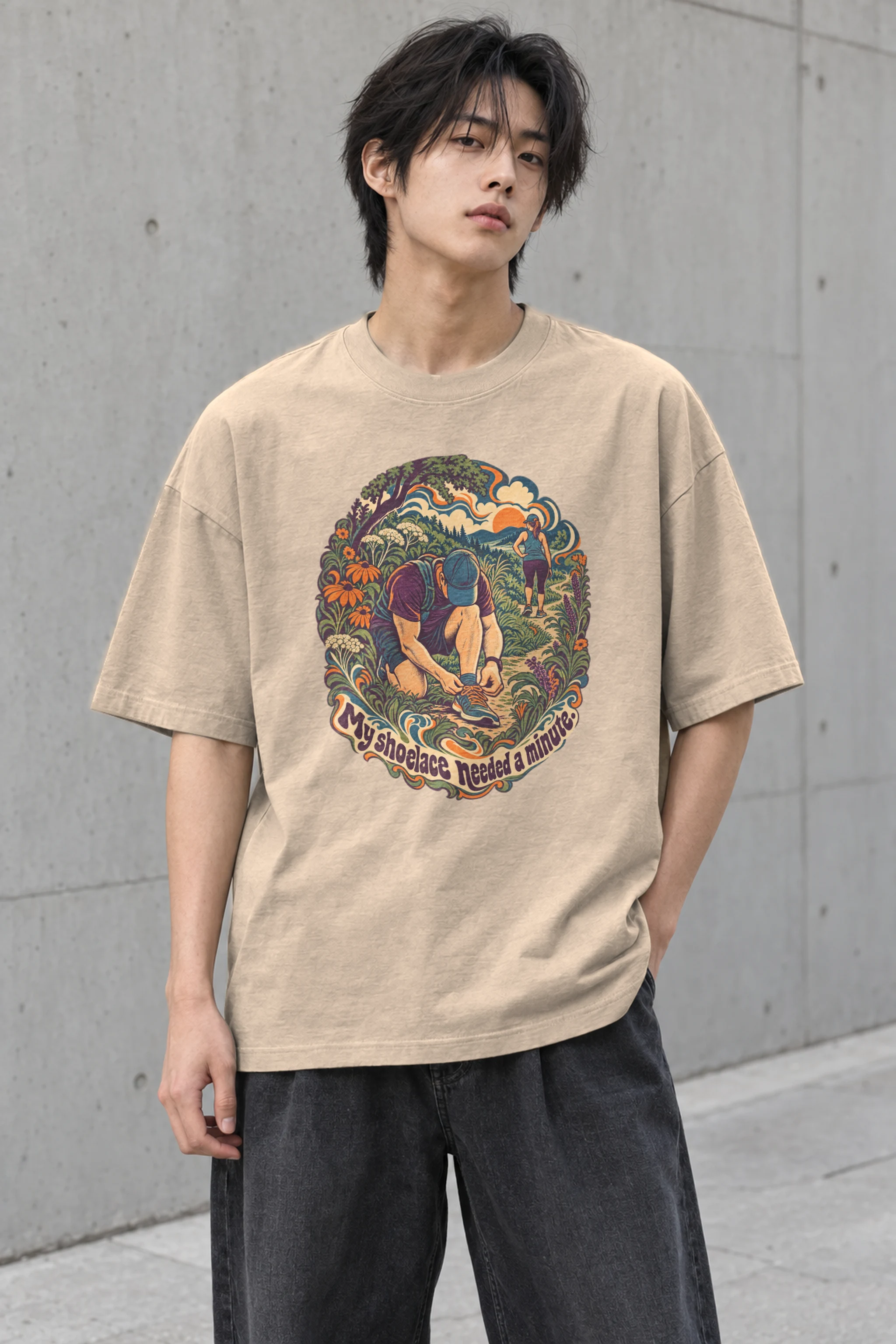 "My Shoelace Needed a Minute" Men's Oversized Heavyweight Crewneck T-Shirt