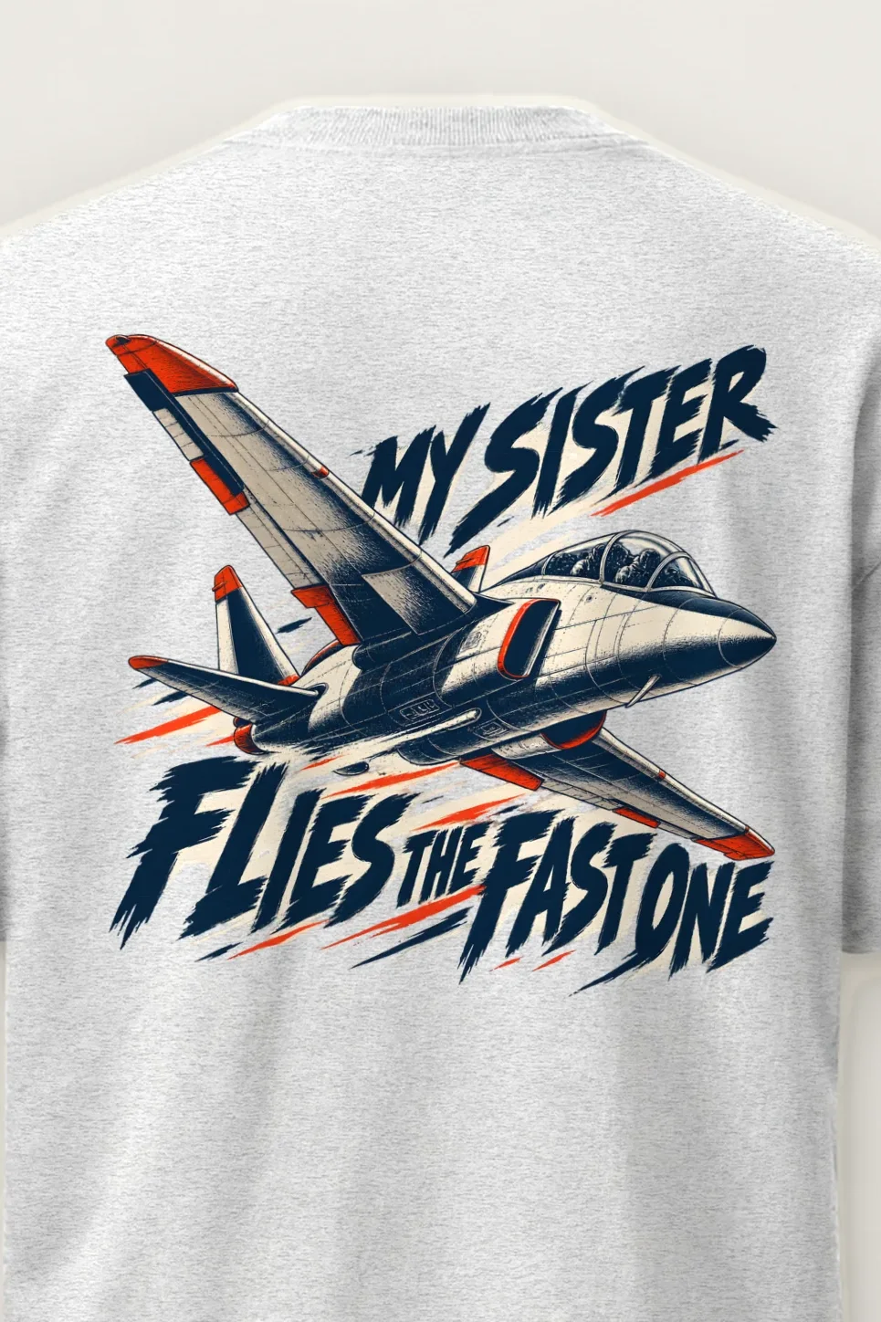 "My Sister Flies the Fast One" Heavyweight Unisex Crewneck T-shirt - the graphic up close