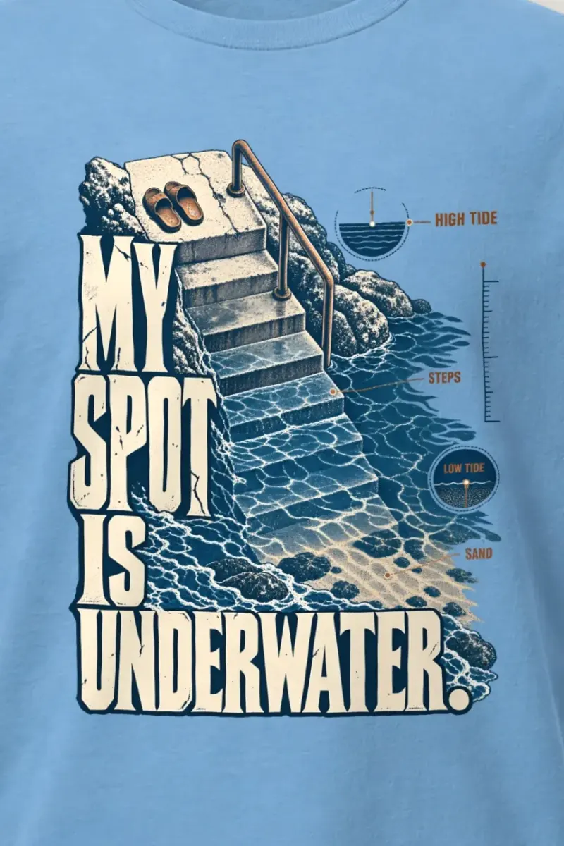 "My Spot Is Underwater" Heavyweight Unisex Crewneck T-shirt - the graphic up close