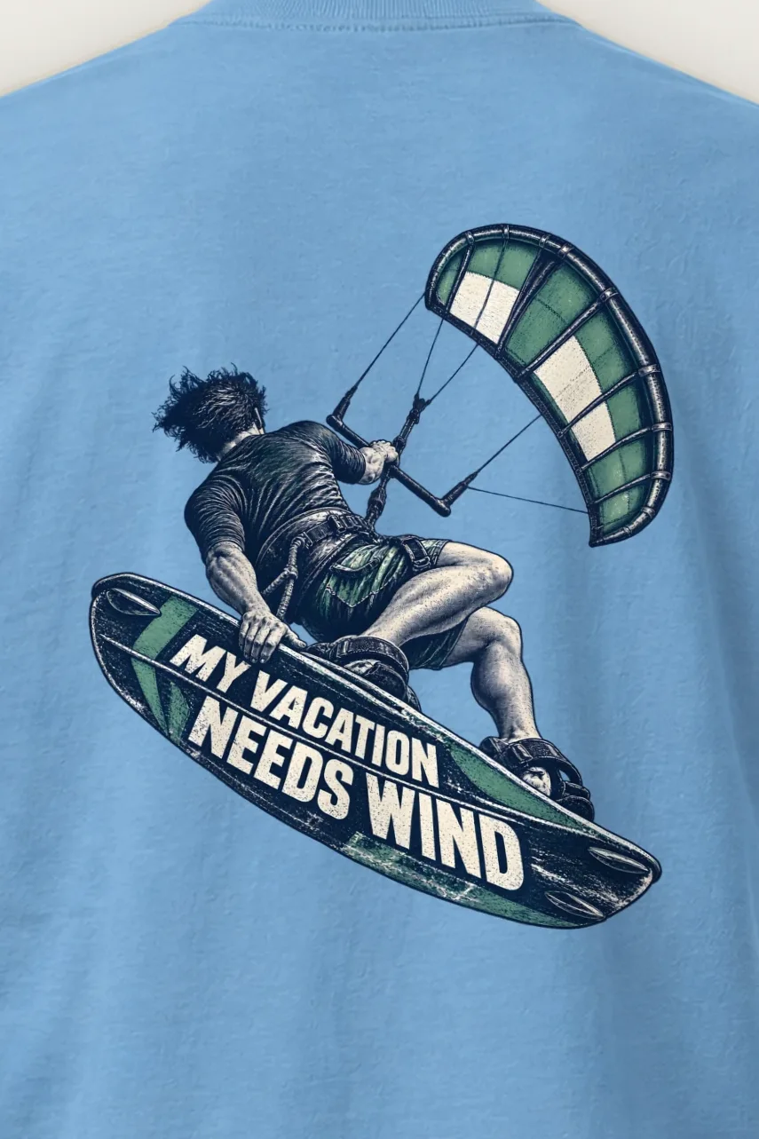 "My Vacation Needs Wind" Heavyweight Unisex Crewneck T-shirt - the graphic up close
