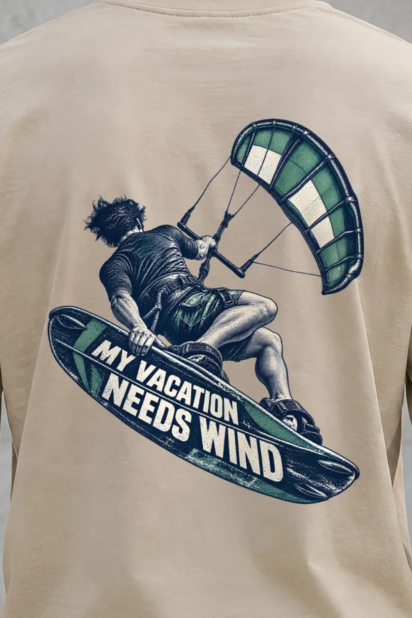 "My Vacation Needs Wind" Unisex Longsleeve T-shirt - the graphic up close