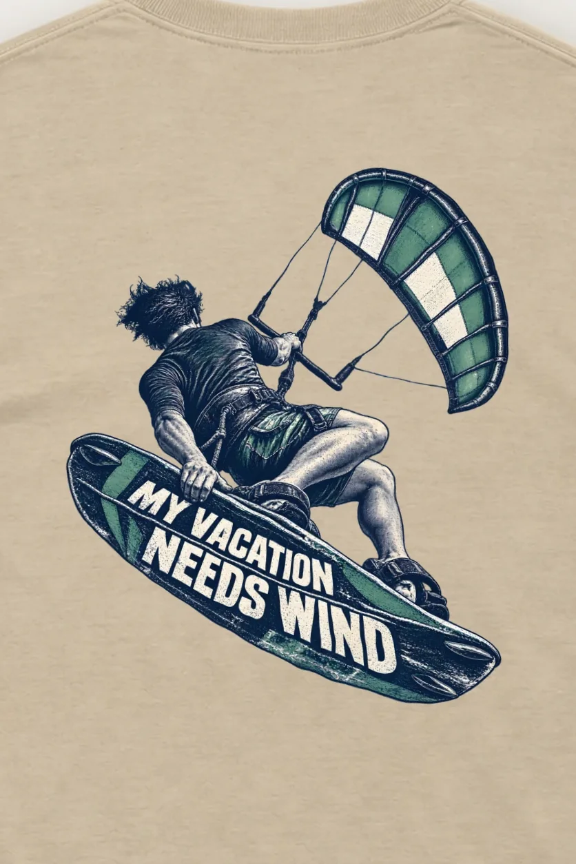 "My Vacation Needs Wind" Unisex Longsleeve T-shirt - the graphic up close