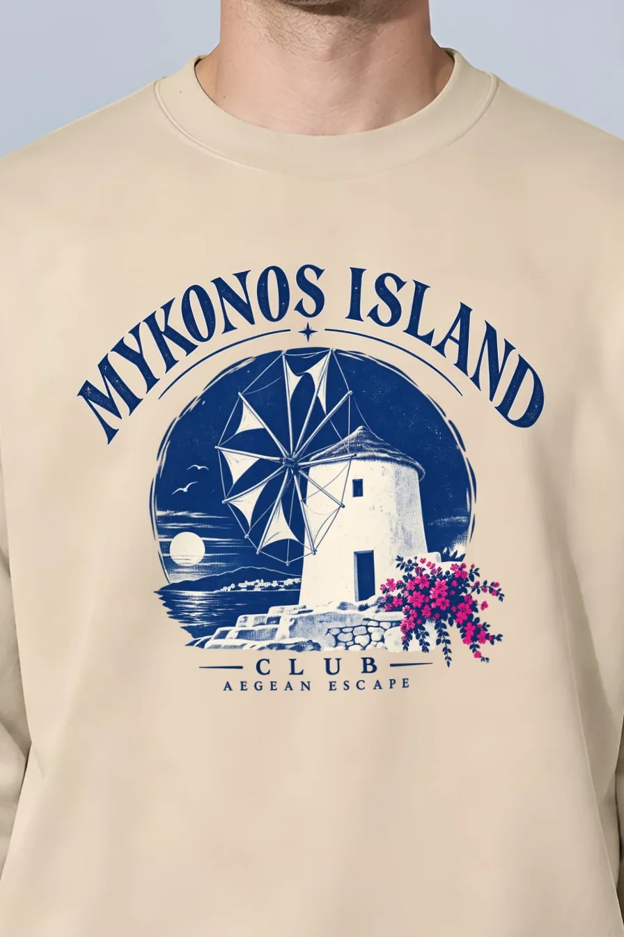 "Mykonos Island Club" 1 Crewneck Sweatshirt - the graphic up close