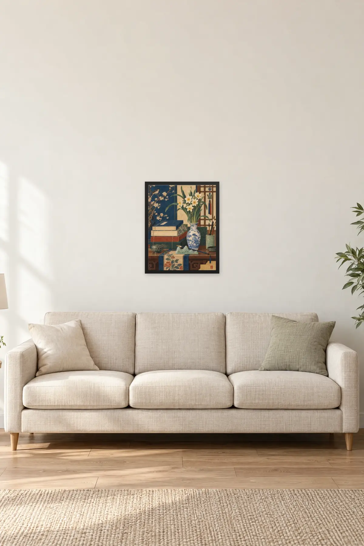 "Narcissus and Scholar’s Desk" Premium Wooden Framed Poster — Black frame, 16 × 20 in
