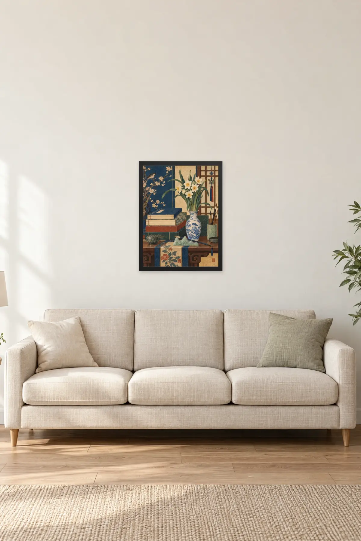 "Narcissus and Scholar’s Desk" Premium Wooden Framed Poster — Black frame, 18 × 24 in