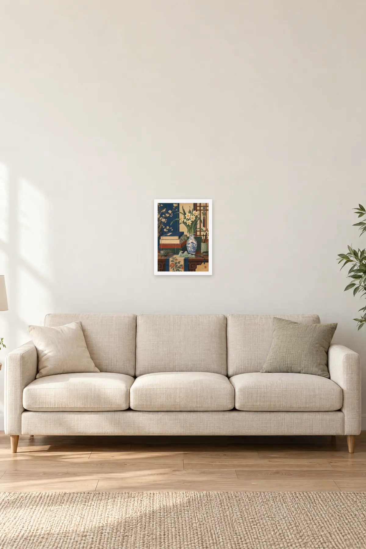 "Narcissus and Scholar’s Desk" Premium Wooden Framed Poster — White frame, 12 × 16 in