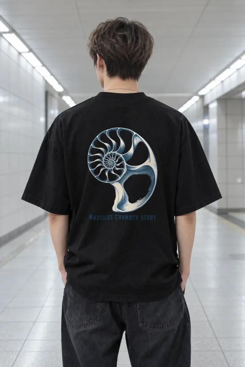 "Nautilus Chamber Study" Men's Oversized Heavyweight Crewneck T-Shirt