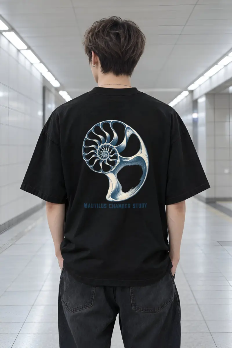 "Nautilus Chamber Study" Men's Oversized Heavyweight Crewneck T-Shirt