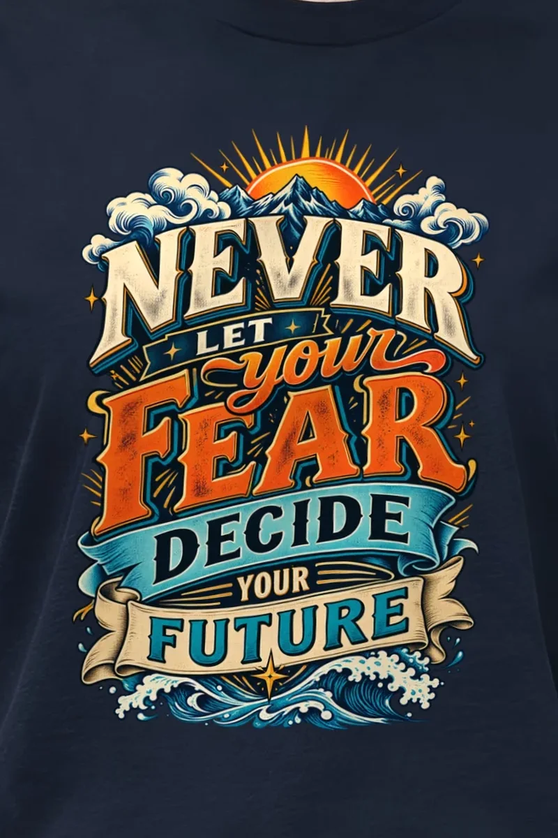 "Future Not Fear" Heavyweight Unisex Crewneck T-shirt - the graphic up close