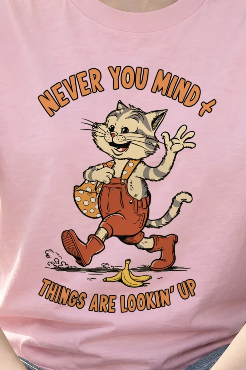 "Never You Mind" Heavyweight Unisex Crewneck T-shirt - the graphic up close