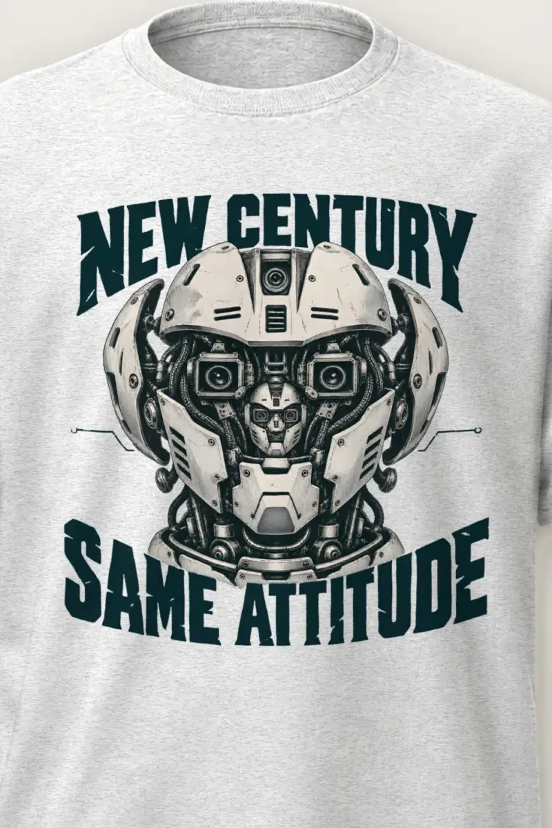 "New Century, Same Attitude" Heavyweight Unisex Crewneck T-shirt - the graphic up close