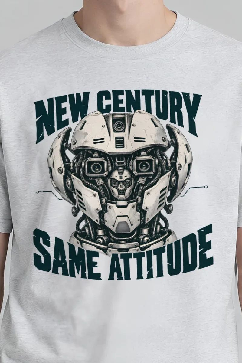 "New Century, Same Attitude" Heavyweight Unisex Crewneck T-shirt - the graphic up close