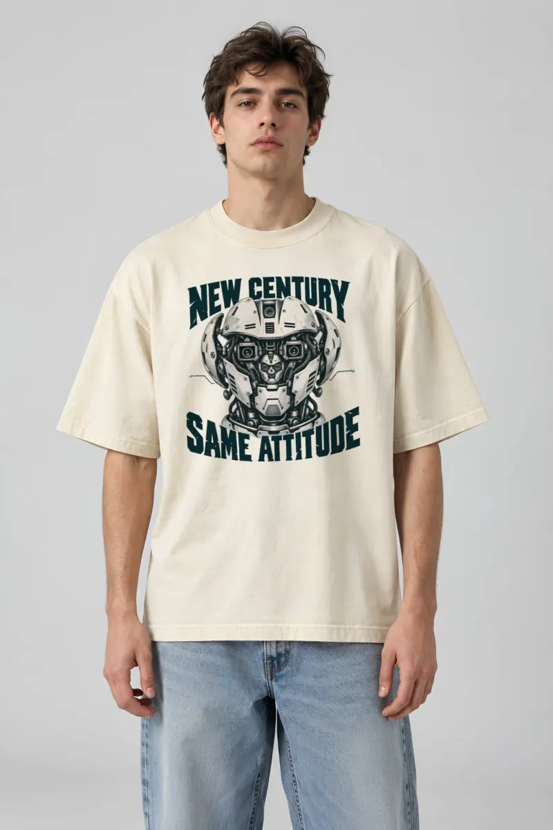“New Century Same Attitude” Men’s Oversized Heavyweight Crewneck T-Shirt