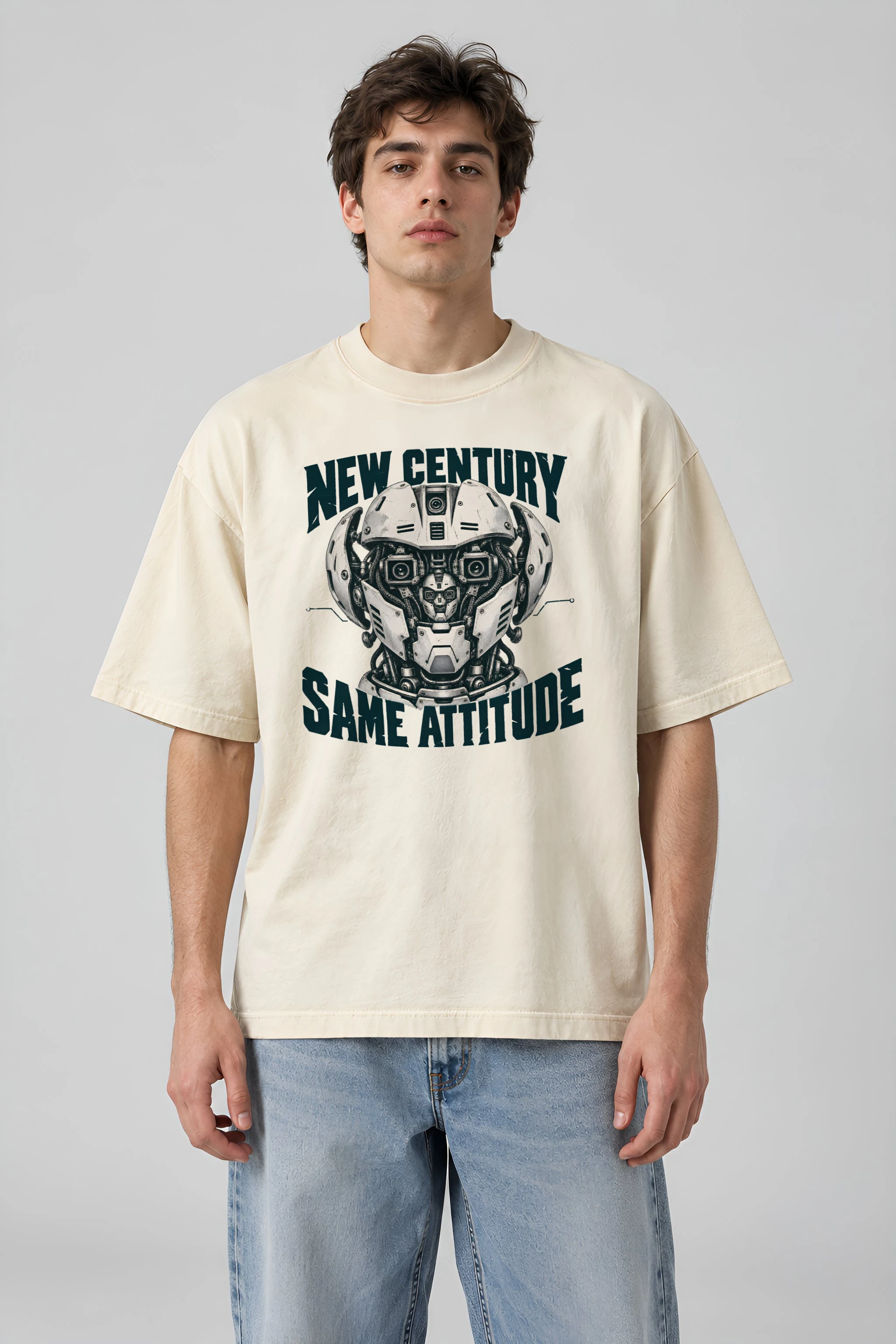 "New Century Same Attitude" Men's Oversized Heavyweight Crewneck T-Shirt