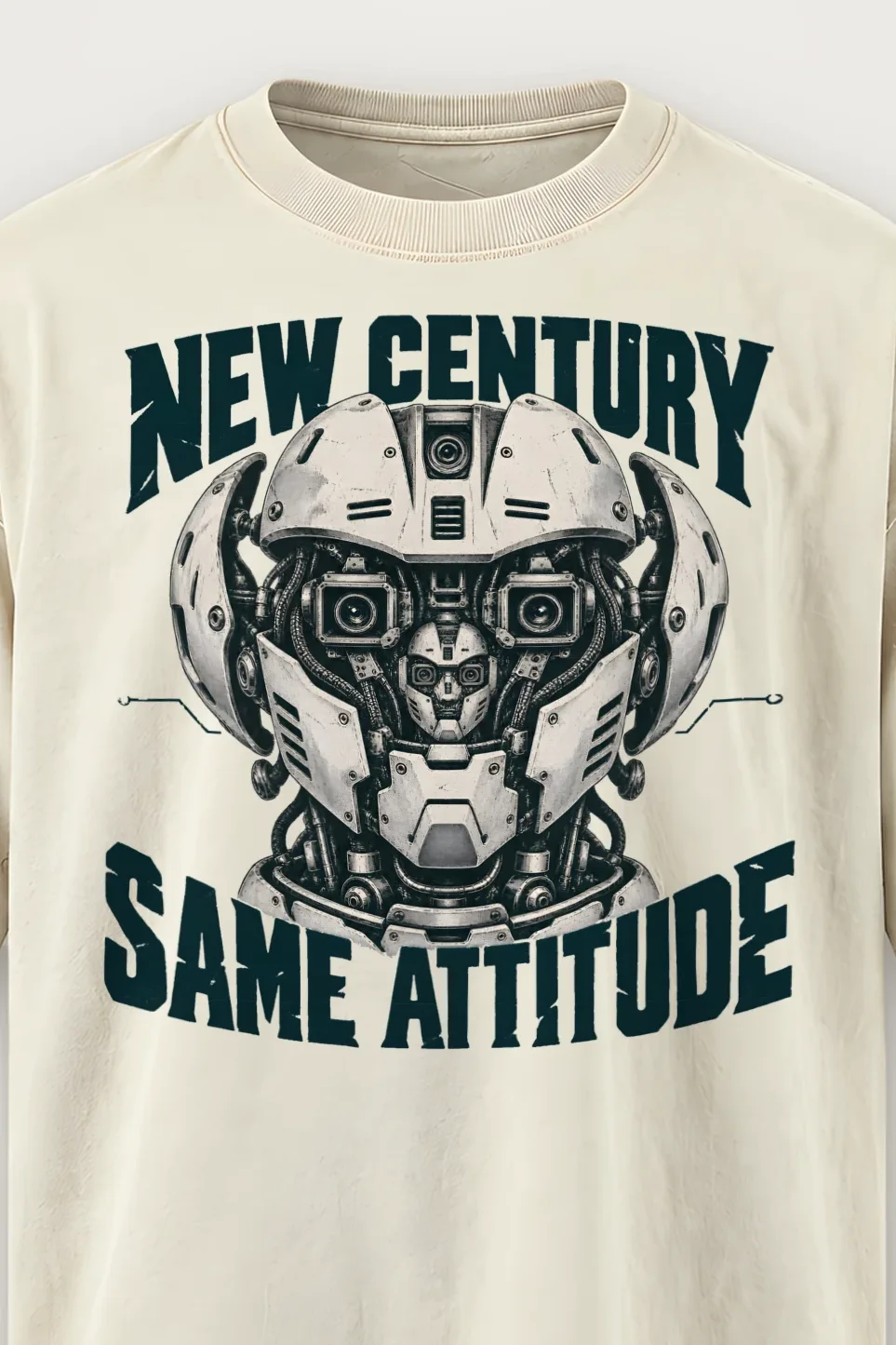 "New Century Same Attitude" Men’s Oversized Heavyweight Crewneck T-Shirt - the graphic up close