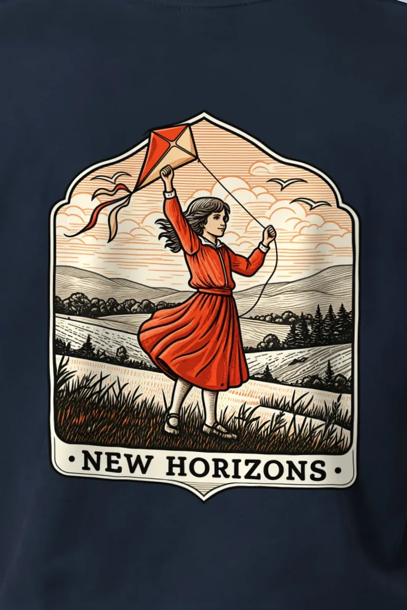 "New Horizons" Heavyweight Unisex Crewneck T-shirt - the graphic up close