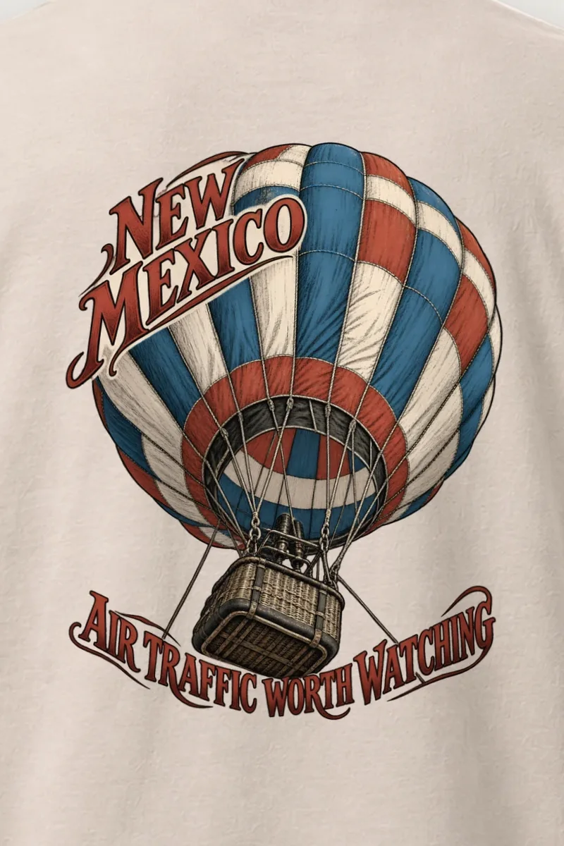 "New Mexico Air Traffic" Heavyweight Unisex Crewneck T-shirt - the graphic up close