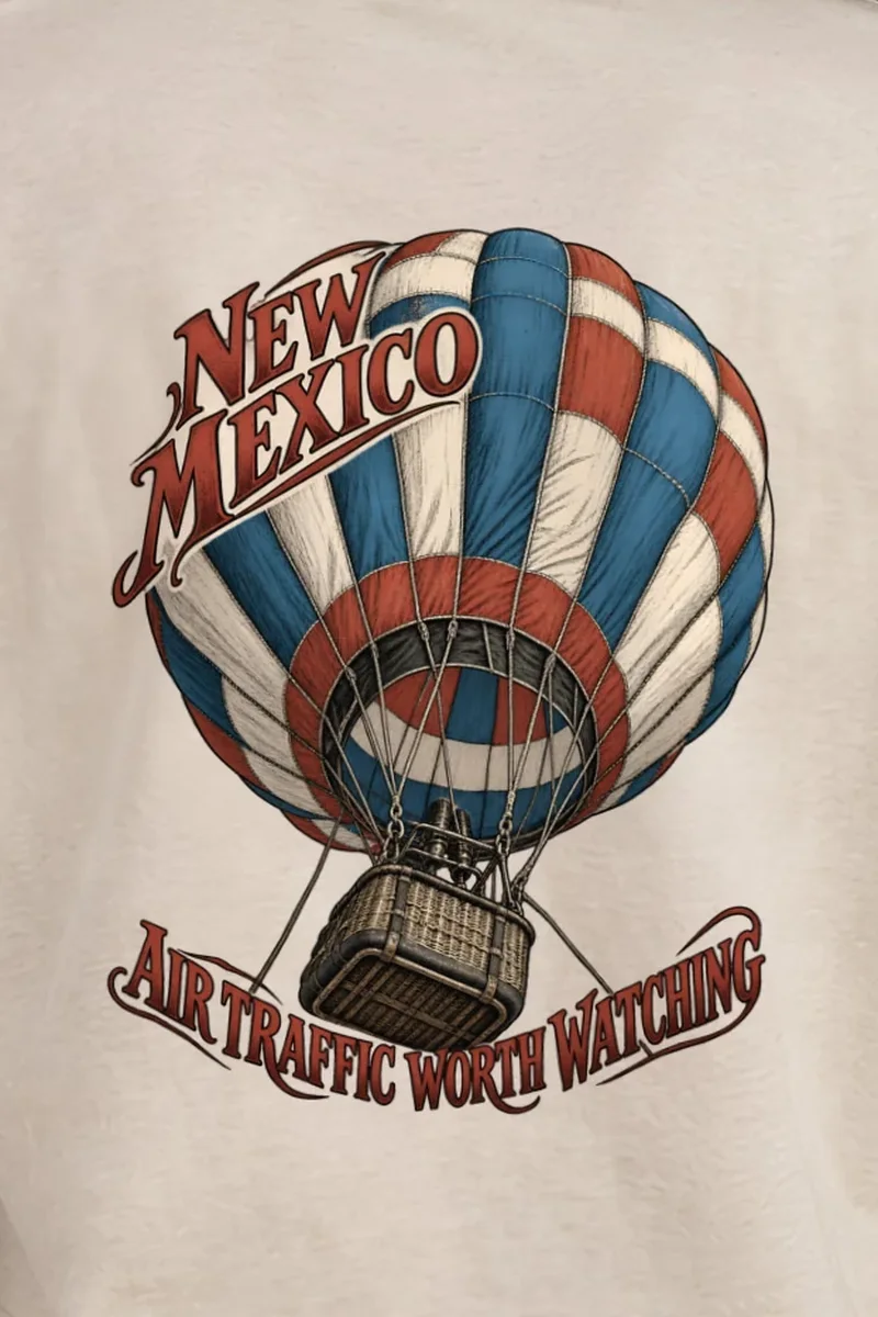 "New Mexico Air Traffic" Heavyweight Unisex Crewneck T-shirt - the graphic up close