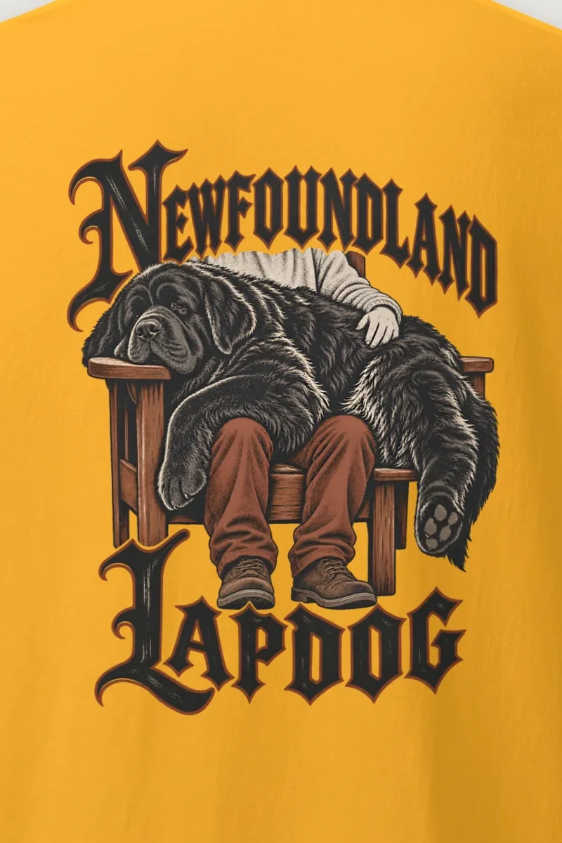 "Newfoundland Lapdog" Heavyweight Unisex Crewneck T-shirt - the graphic up close