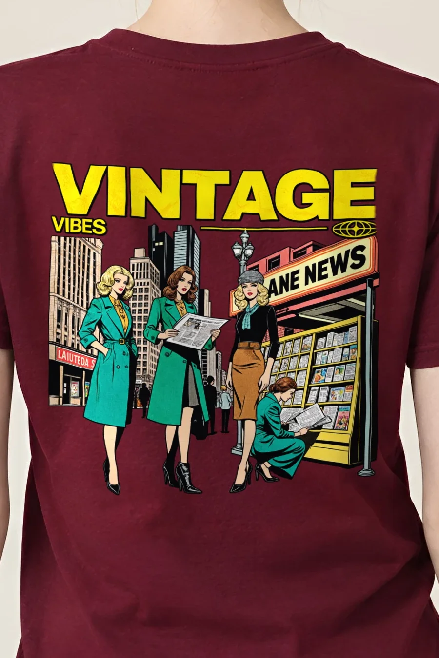 "Newsstand Readers" Heavyweight Unisex Crewneck T-shirt - the graphic up close