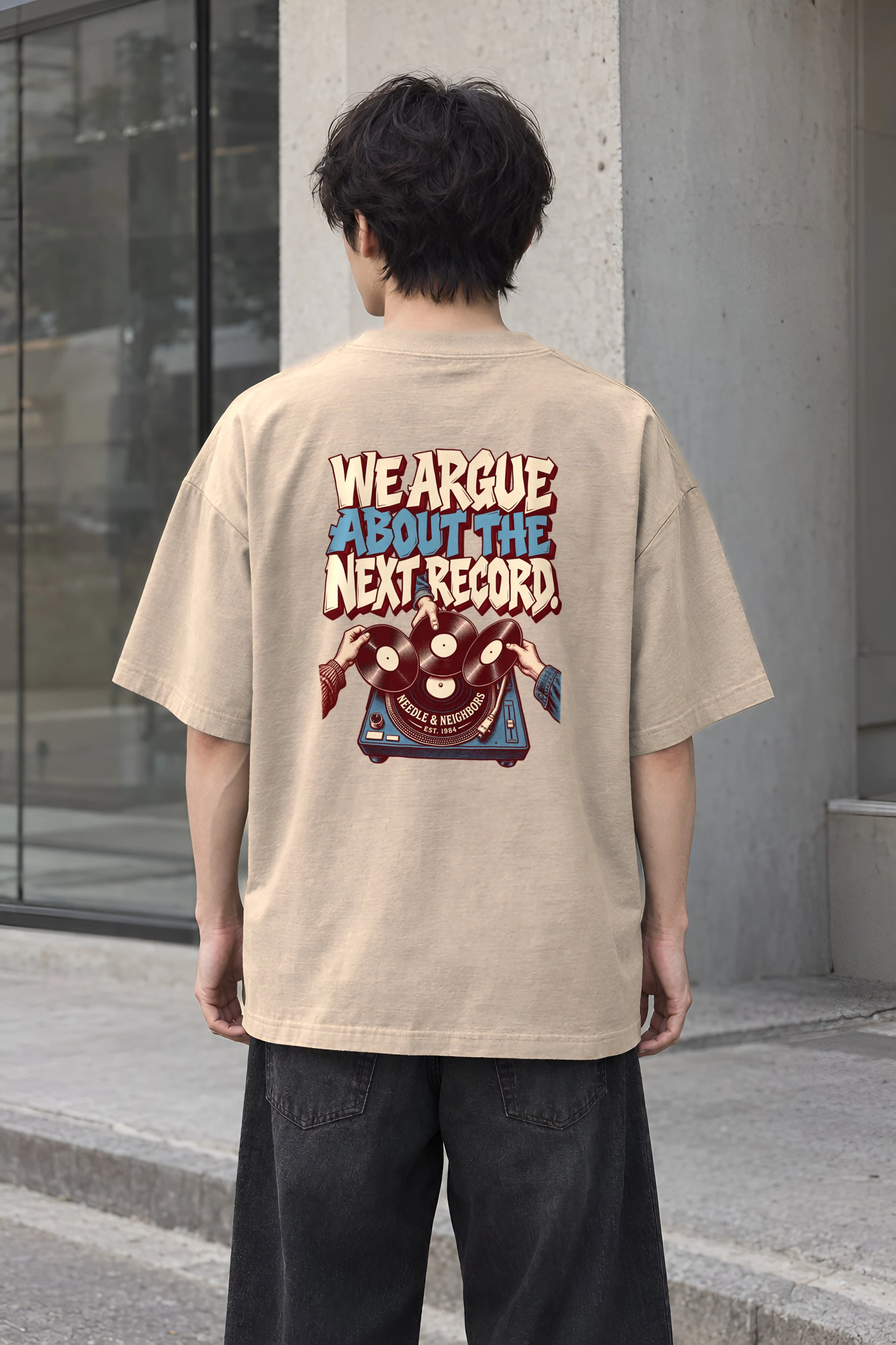 "Next Record" Men's Oversized Heavyweight Crewneck T-Shirt