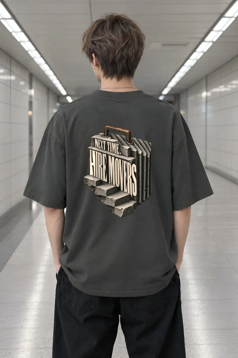"Next Time Hire Movers" Men's Oversized Heavyweight Crewneck T-Shirt