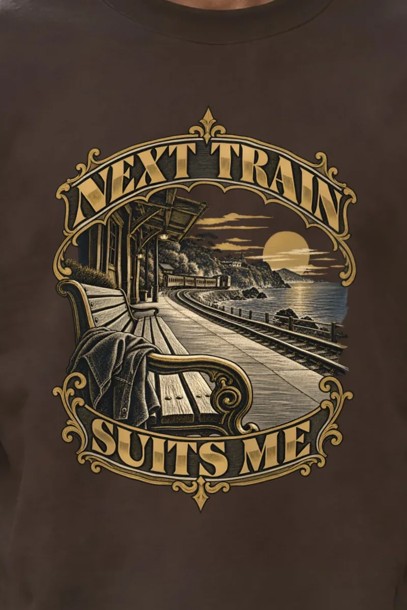 "Next Train Suits Me" Heavy Blend Unisex Crewneck Sweatshirt - the graphic up close