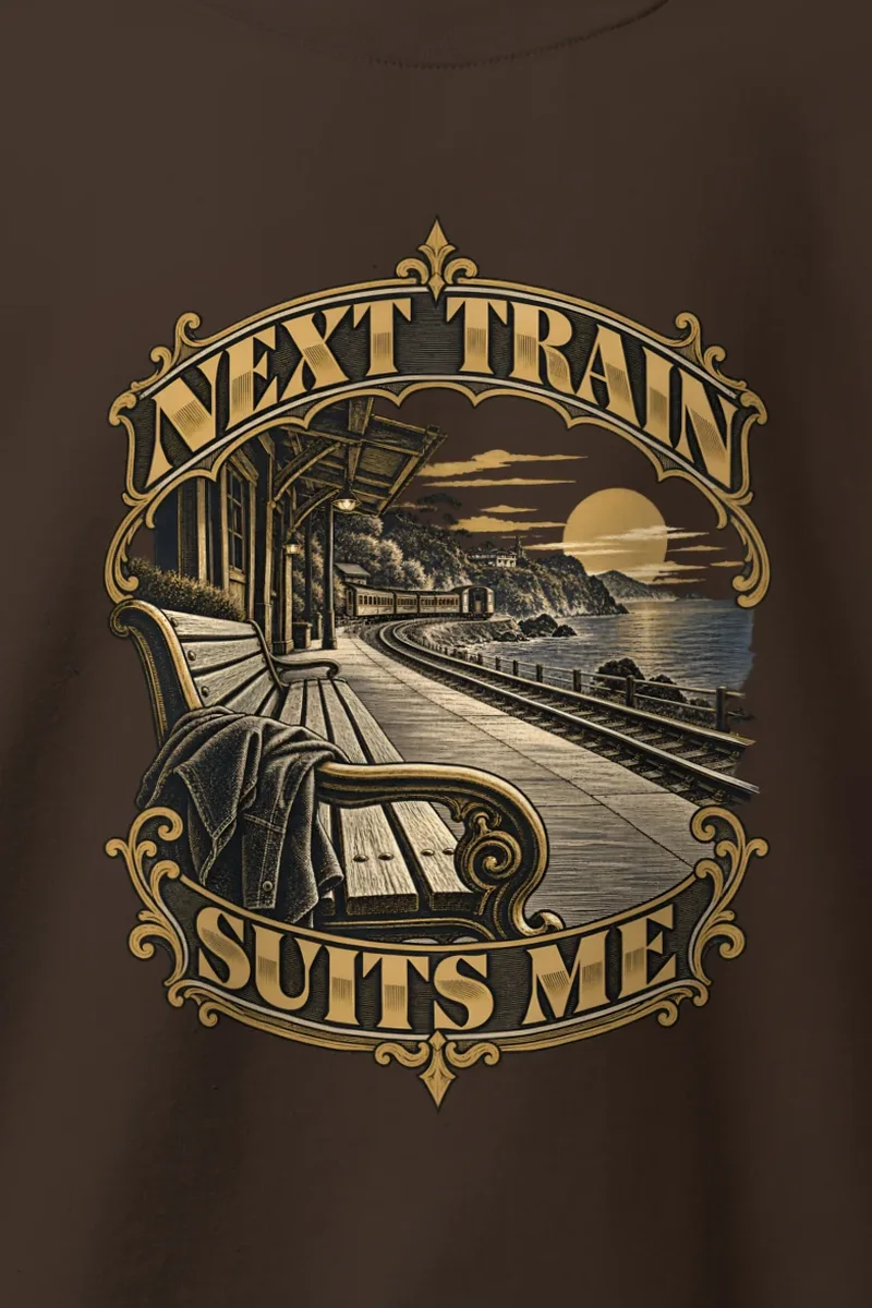 "Next Train Suits Me" Heavy Blend Unisex Crewneck Sweatshirt - the graphic up close