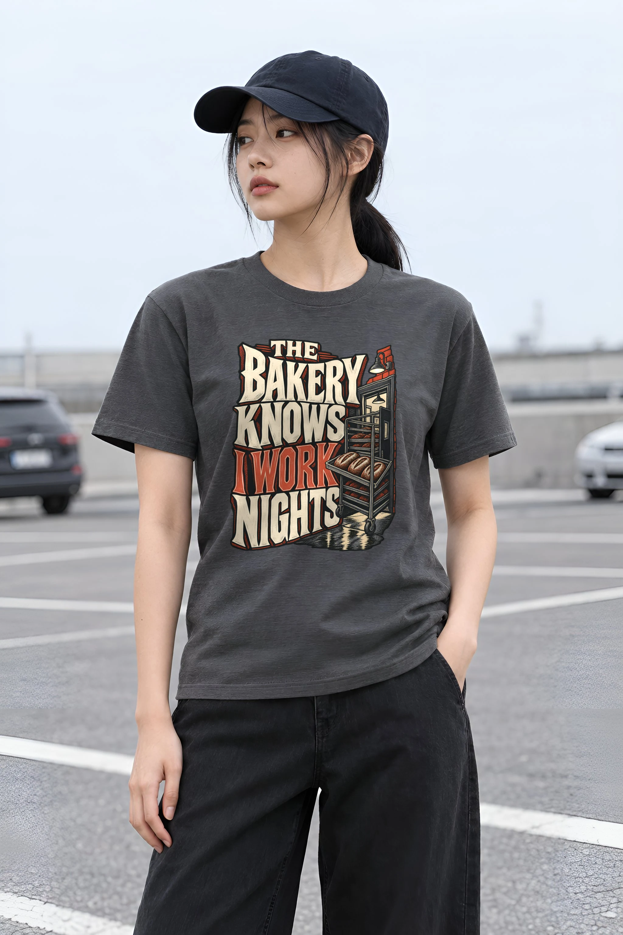 "Night Bakery Rack" Heavyweight Unisex Crewneck T-shirt