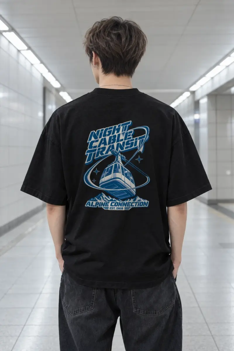 "Night Cable Transit" Men's Oversized Heavyweight Crewneck T-Shirt