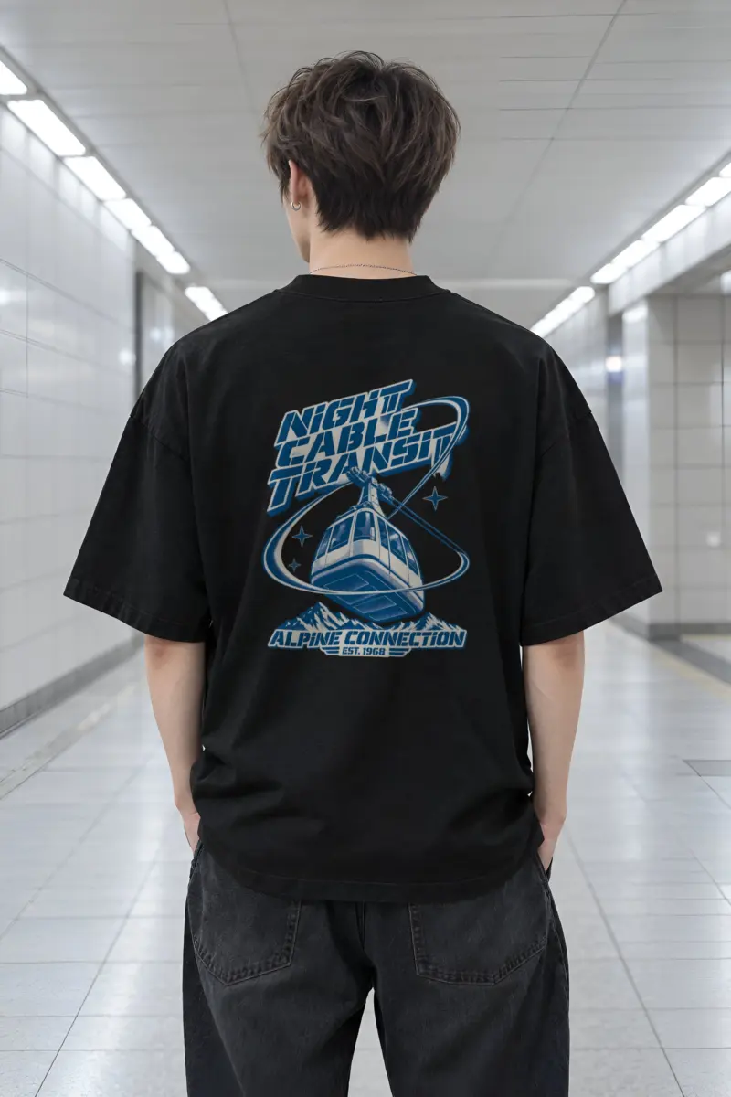 "Night Cable Transit" Men's Oversized Heavyweight Crewneck T-Shirt