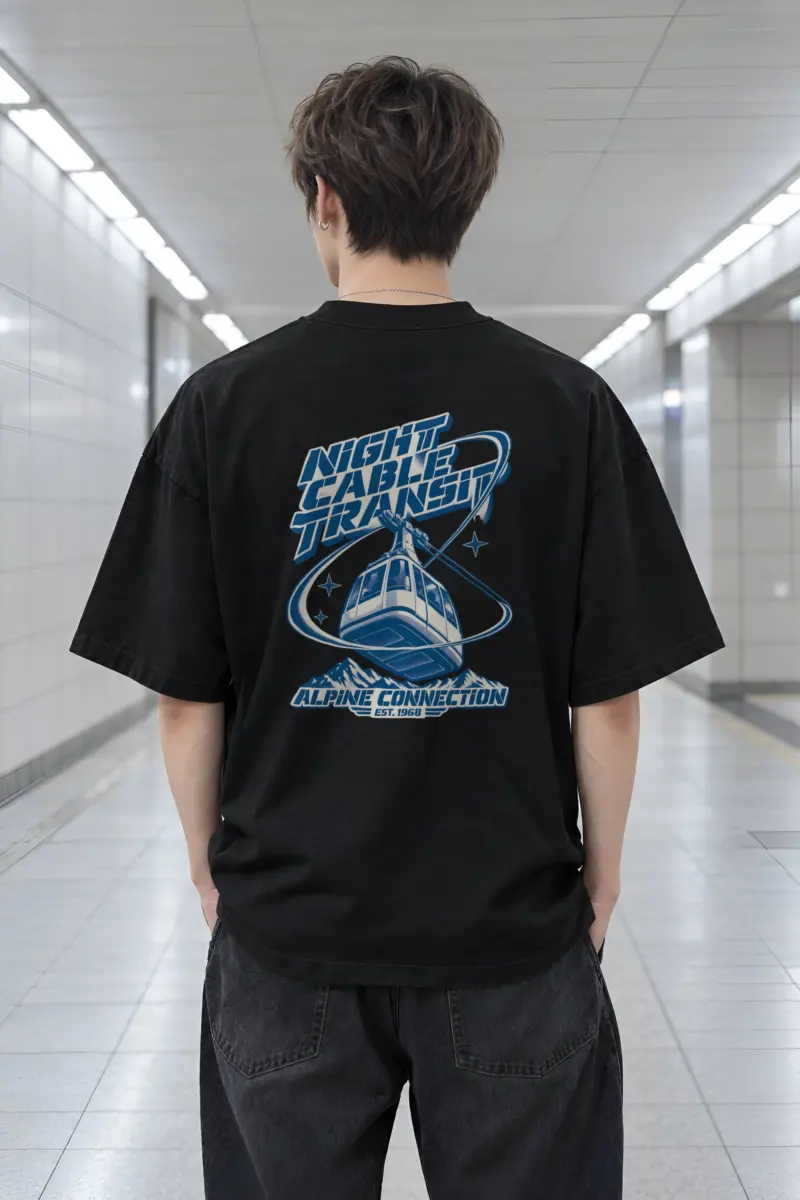 "Night Cable Transit" Men's Oversized Heavyweight Crewneck T-Shirt