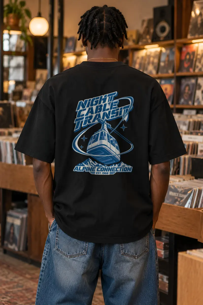 "Night Cable Transit" Unisex Oversized Heavyweight Crewneck T-Shirt