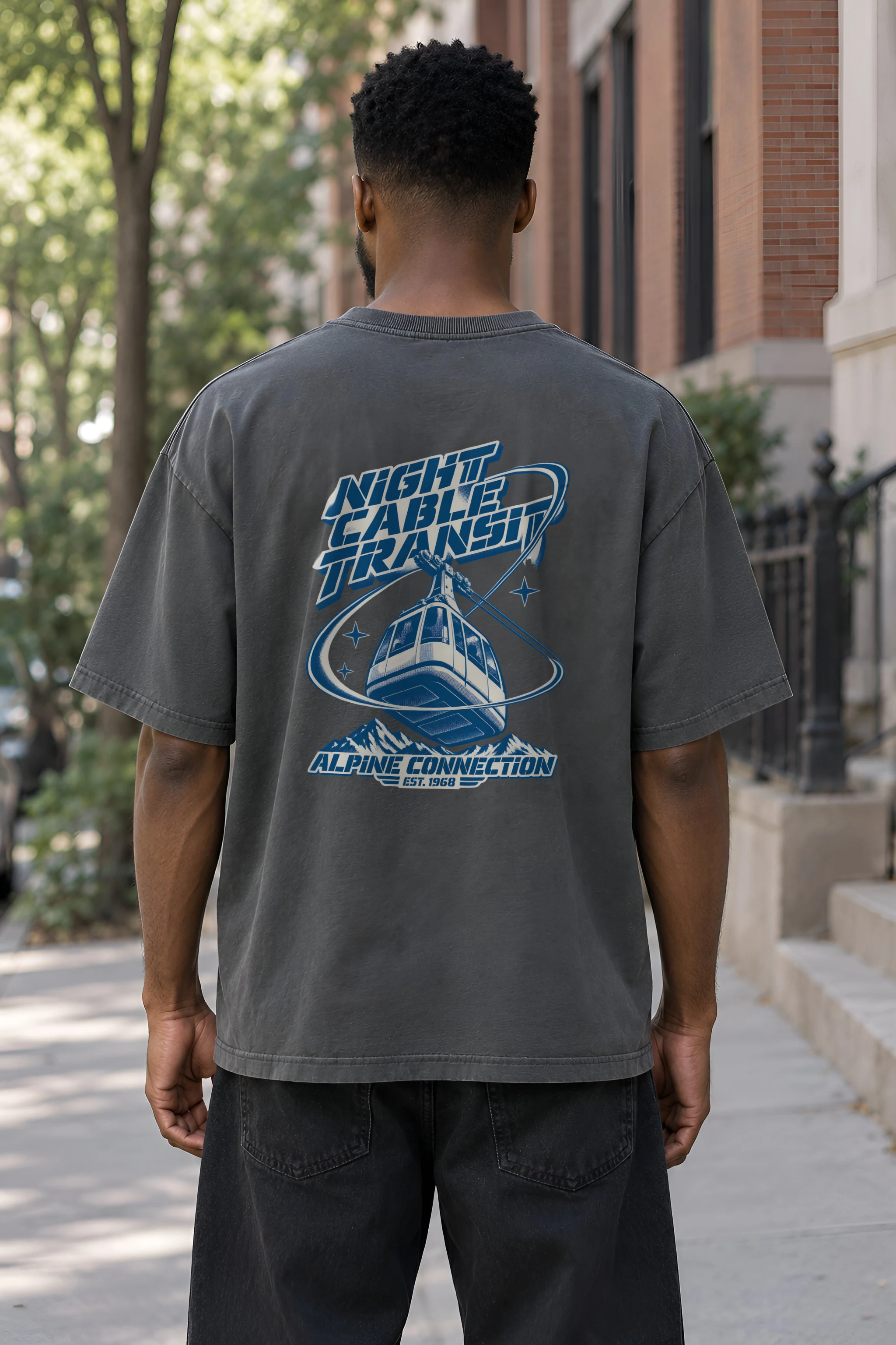 "Night Cable Transit" Unisex Oversized Heavyweight Crewneck T-Shirt