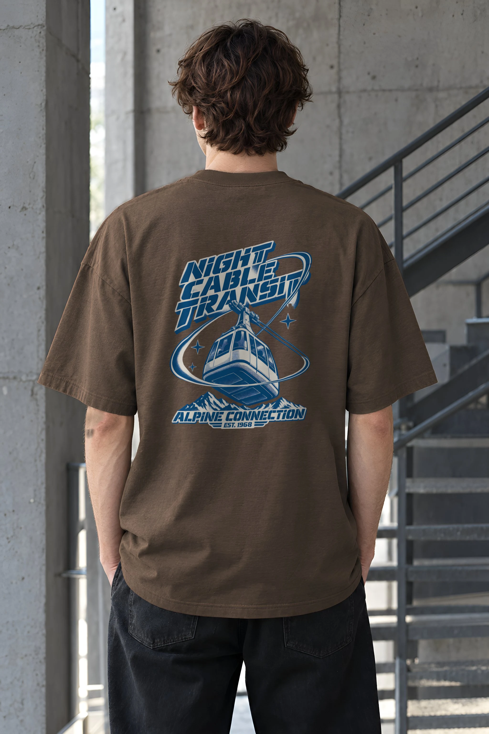 "Night Cable Transit" Unisex Oversized Heavyweight Crewneck T-Shirt