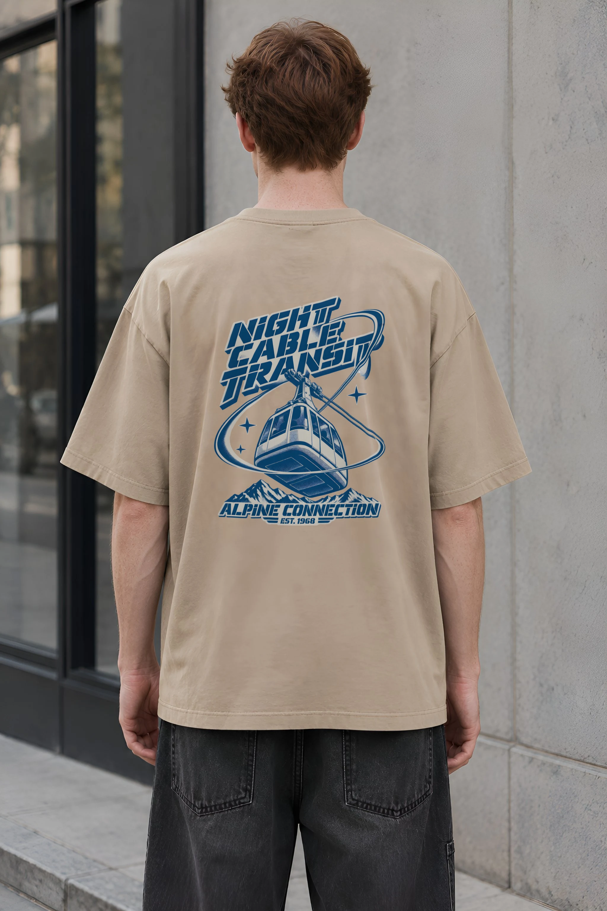"Night Cable Transit" Unisex Oversized Heavyweight Crewneck T-Shirt