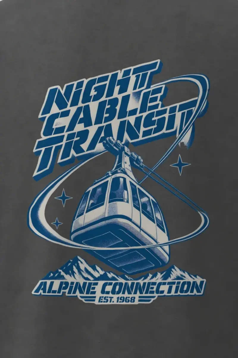"Night Cable Transit" Men’s Oversized Heavyweight Crewneck T-Shirt - the graphic up close