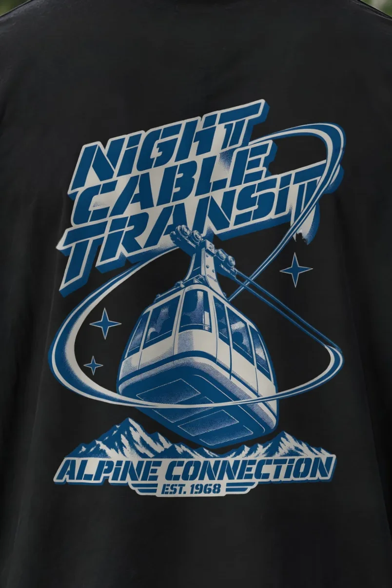"Night Cable Transit" Men’s Oversized Heavyweight Crewneck T-Shirt - the graphic up close