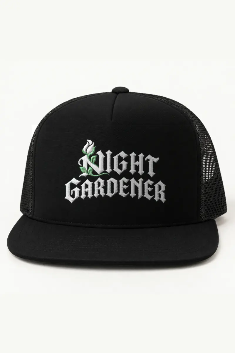 "Night Gardener" 5 Panel Trucker Cap · Embroidered