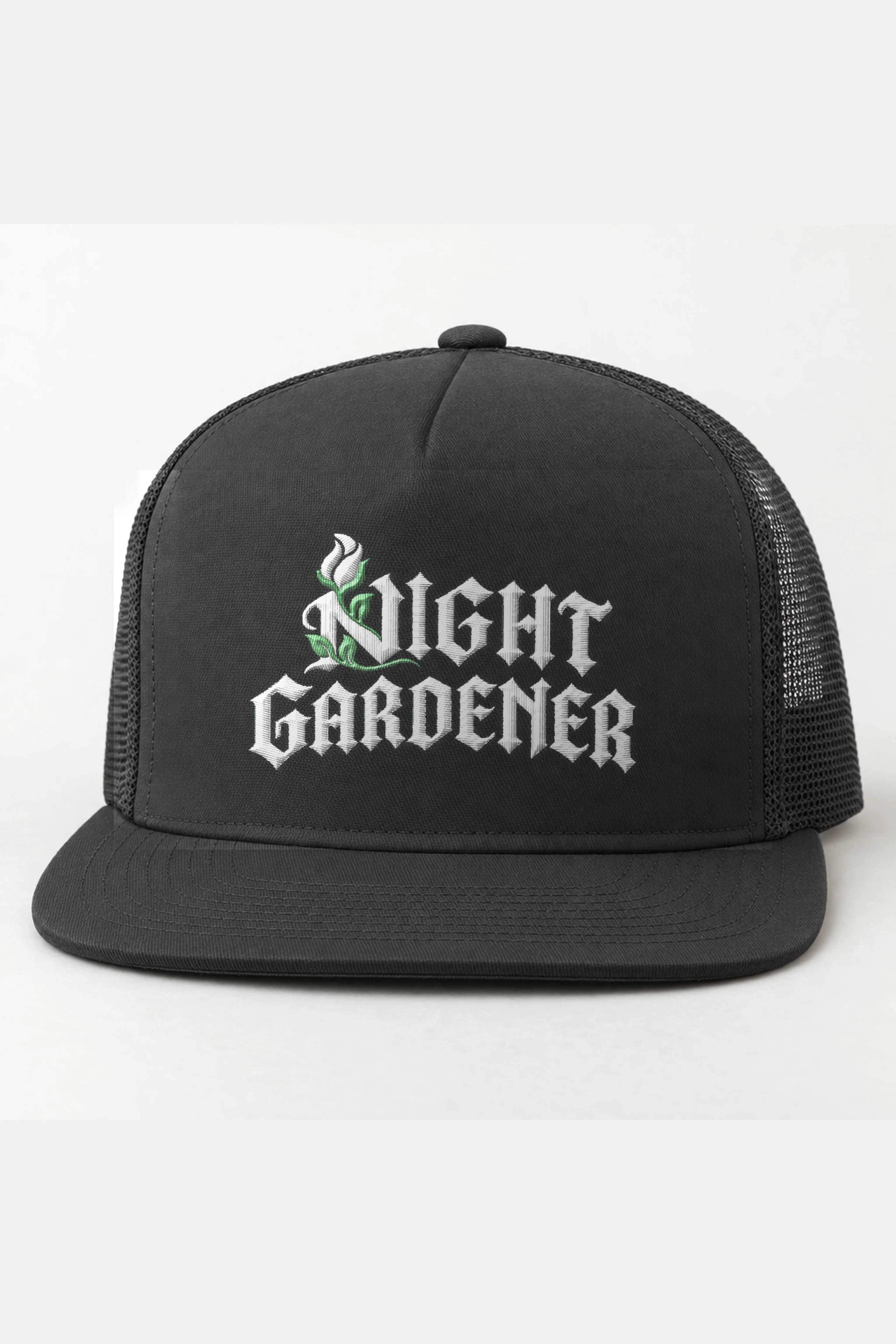 "Night Gardener" 5 Panel Trucker Cap · Embroidered