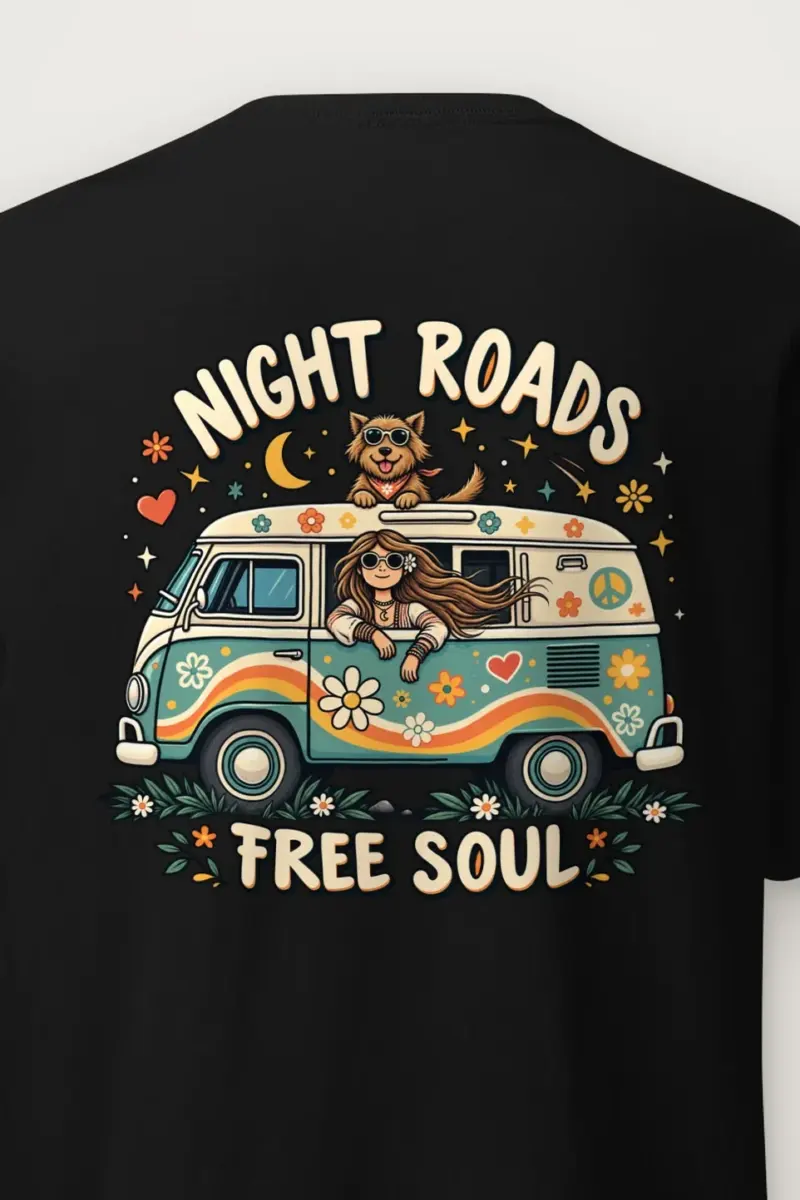 "Night Roads Free Soul" Heavyweight Unisex Crewneck T-shirt